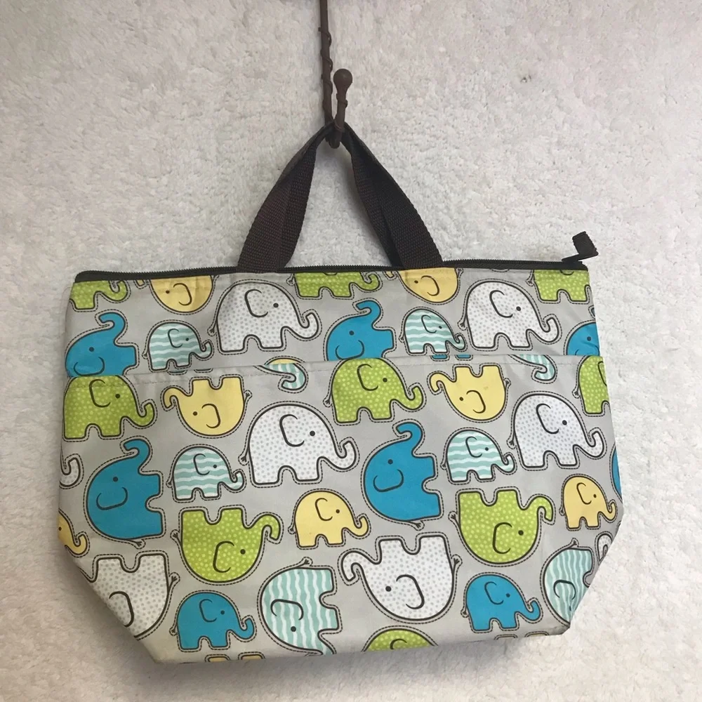 thirty-one Elephant Print Tote - Blue, Green, Yellow
